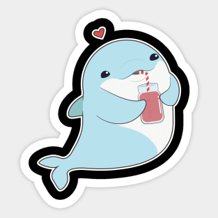 Dolphin with Drink & Heart Sticker